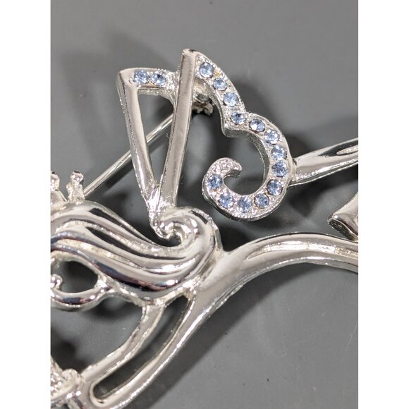 Silver Tone Angely Brooch Blue Rhinestone Christmas Winter Birthstone - Picture 3 of 7
